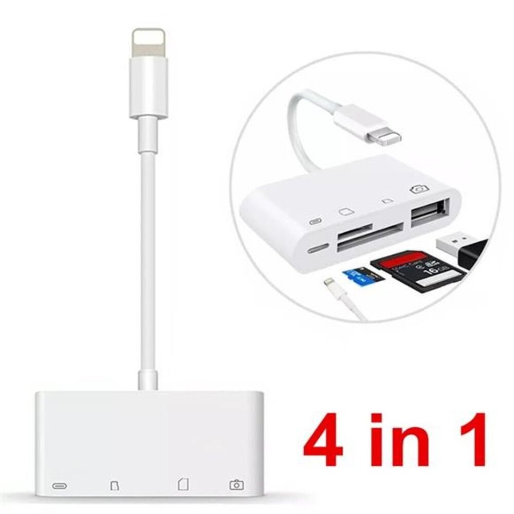 4-in-1 iPhone SD Card Reader - Lightning to USB Adapter for iPad & Camera